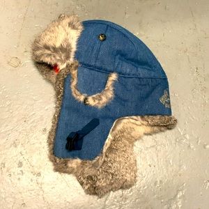 MAD BOMBER Rabbit Fur Lined Winter Hat, Size Medium, Good Condition